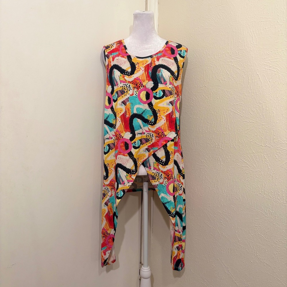 Kozan Jax Matisse High Low Abstract Print Rainbow Flowy Tunic Tank Top Size S